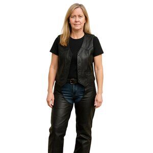 Genuine Leather Black Motorcycle Chaps Moto Adjustable Buckle Straps Size S